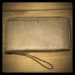 Kate Spade Gold Saffiano Zip Wristlet